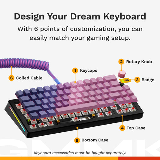 Glorious GMMK 3 Barebones 65% Custom Gaming Keyboard Kit - Black, Hotswappable MX, Modular Gasket System, Compact Design