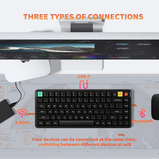 nuphy Air75 V3 Wireless Mechanical Keyboard, 84 Keys, RGB Backlit, Black-Blush Nano, Gasket Mounted, Bluetooth/2.4GHz/USB-C