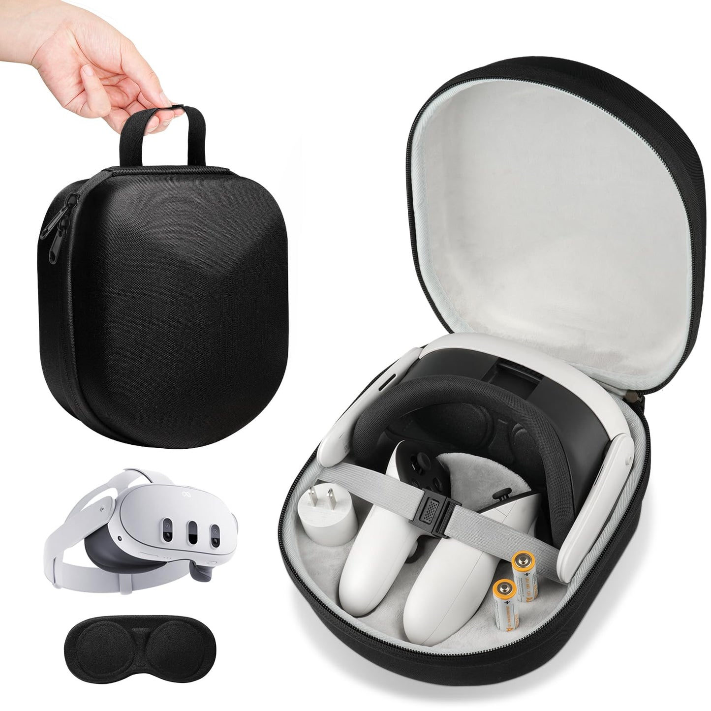 sarlar Hard Carrying Case for Meta Quest 3 VR Headset Touch Controller and Original Fabric Head Strap Soft Linning Precise sections with Lens Protector Cover Ideal for Tpartyl and Home Storage