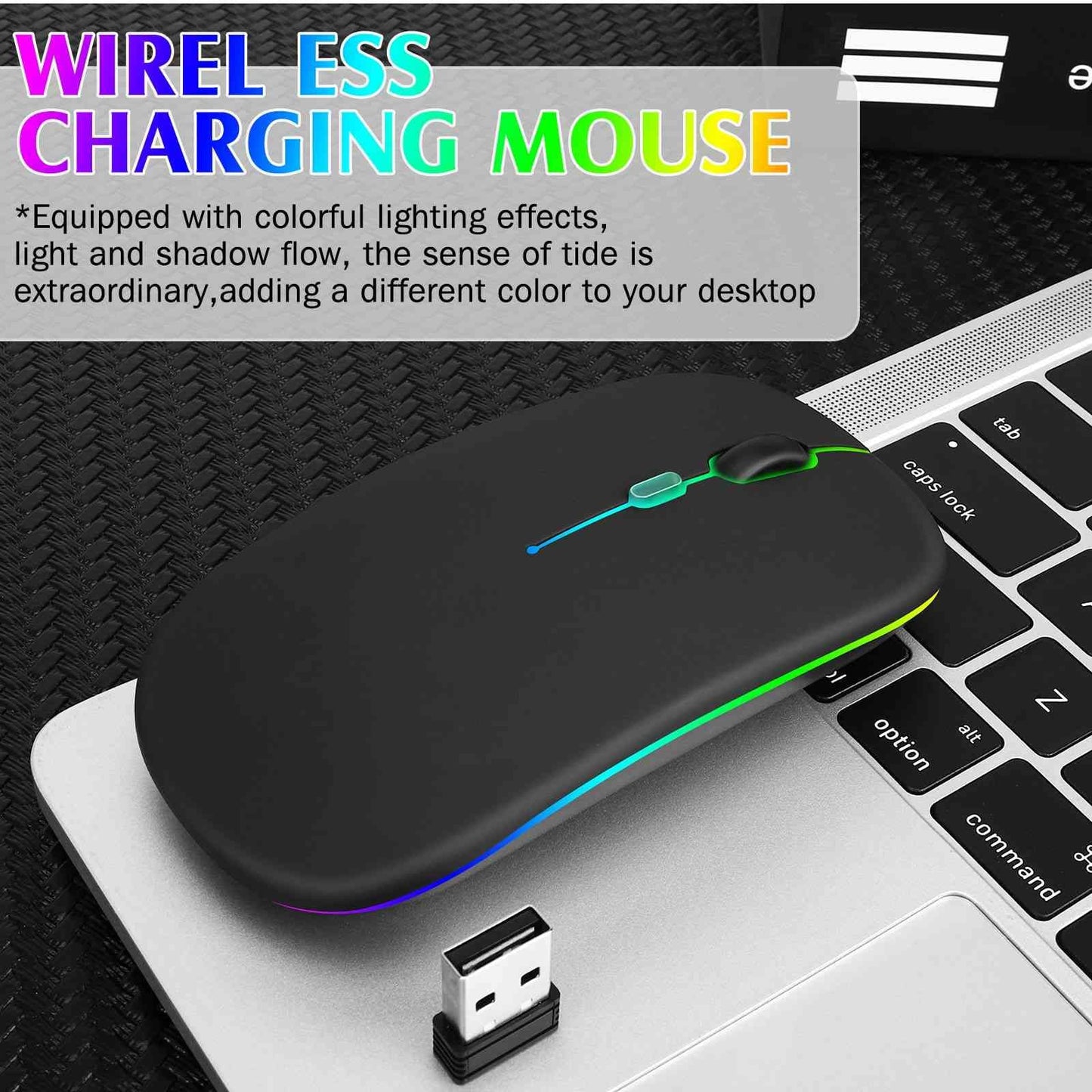 UrbanX Wireless Mouse - 2.4GHz & Bluetooth, Rechargeable, RGB LED, Onyx Black, Model UXM030 for Laptop/PC/Mac/Tablet