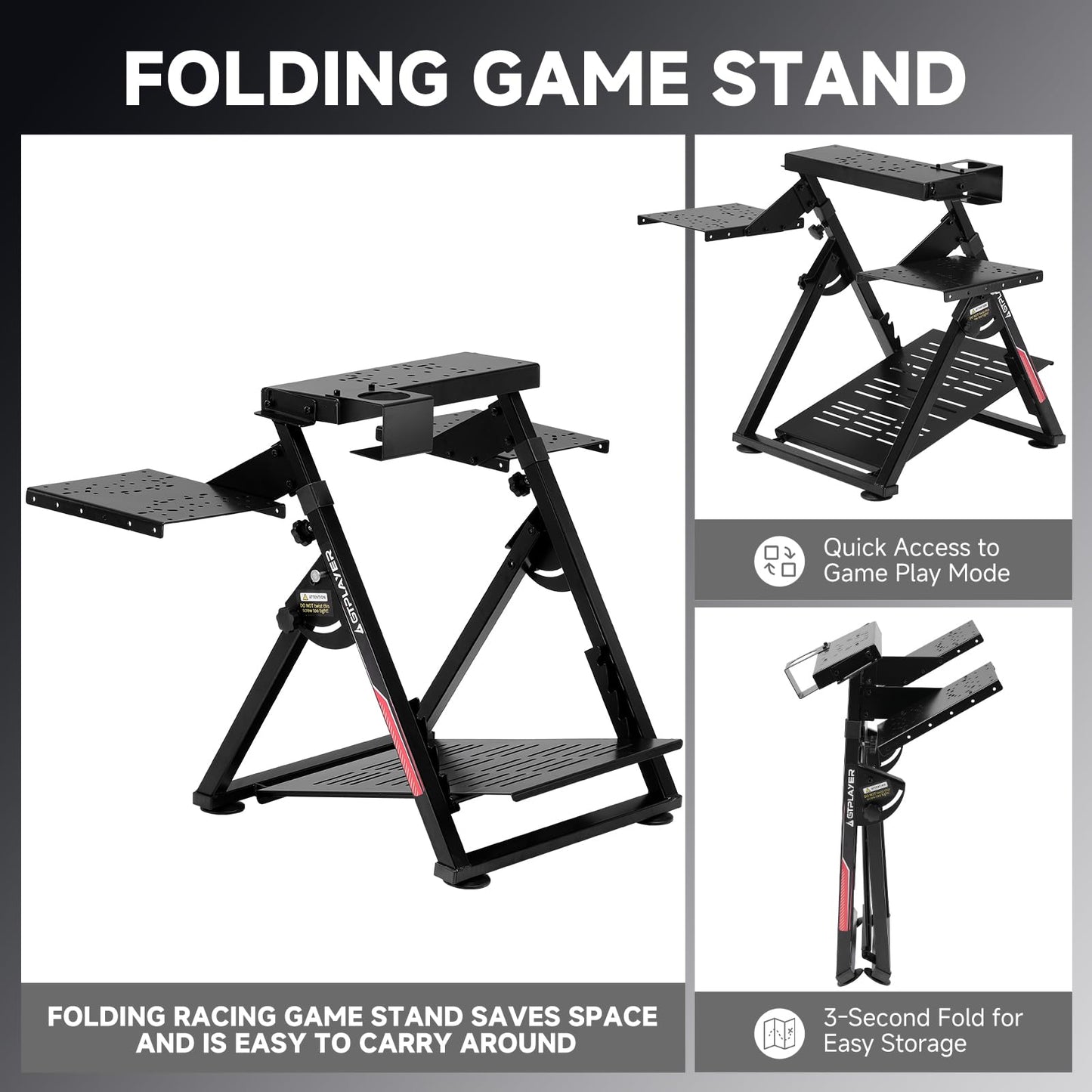 GTPLAYER Flight Racing Stand - Adjustable Simulator Cockpit for Logitech/Thrustmaster - Foldable, Black, Model DF-GT-S04