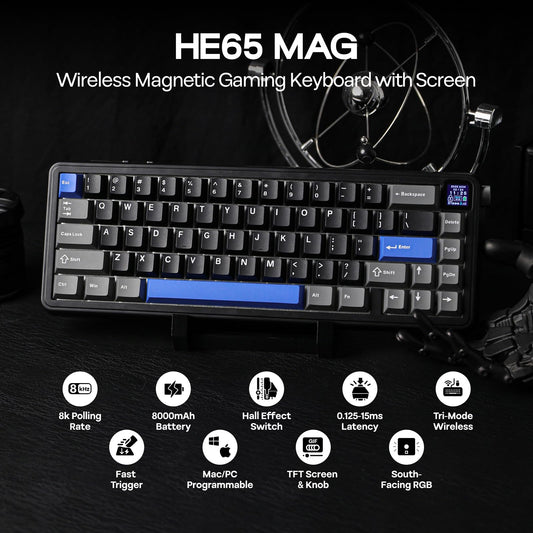 EPOMAKER HE65 Mag Wireless Magnetic Keyboard - 8K Polling Rate, Actuation-Adjustable Switch, 8000mAh Battery, Black