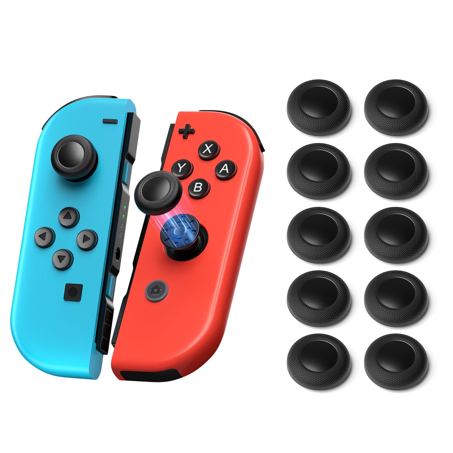 NEWDERY Replacement Joystick Caps Thumb Grips for Nintendo Switch/OLED/Lite Anti-Slip TPU Diamond Texture Analog Stick Covers for JoyCon Controller Repair Kit Accessories(10pcs)