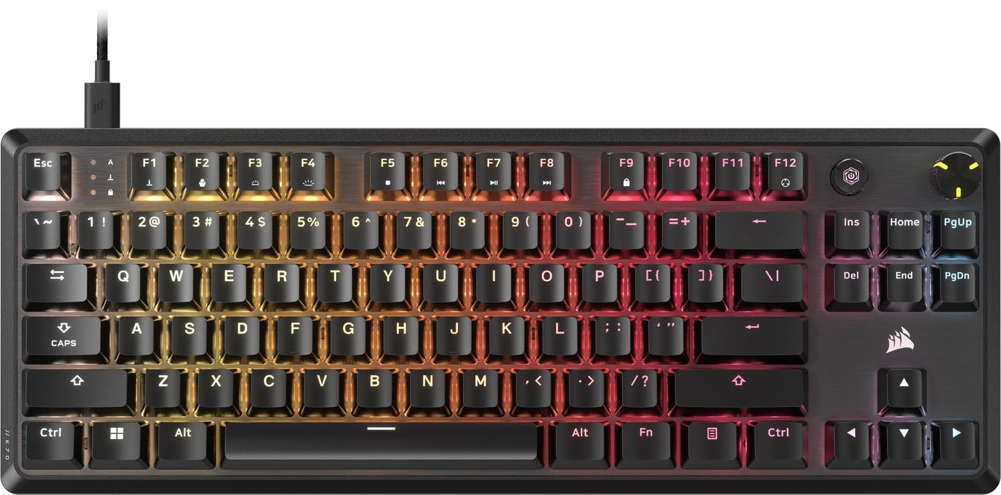 Corsair K70 CORE TKL RGB Tenkeyless Mechanical Wired Gaming Keyboard - Pre-Lubed MLX Red v2 Linear Switches SOCD ABS Double-Shot Keycaps Sound Dampening 1000Hz Polling QWERTY NA - Black