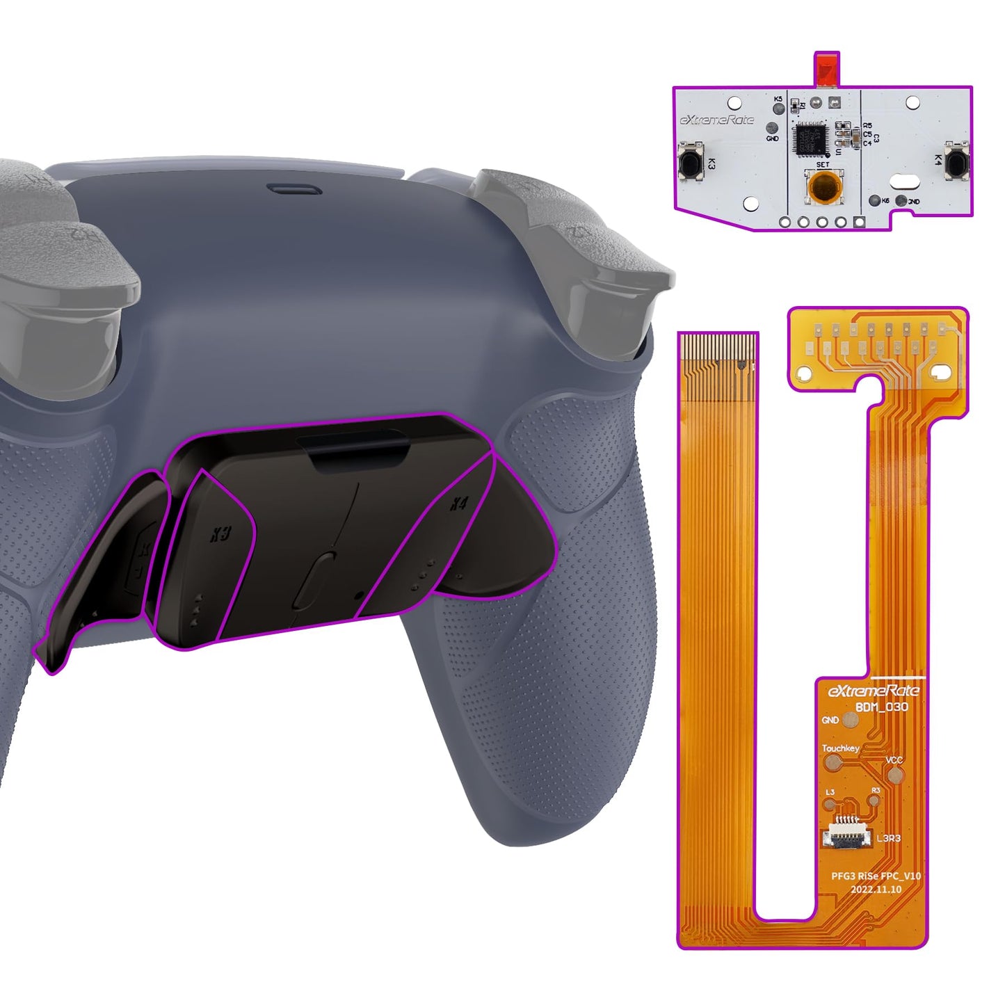 eXtremeRate Black Real Metal Buttons (RMB) Ver. RISE4 Remap Kit for PS5 Controller BDM-030 040 050 Sterling Silver Rubberized Redesigned Back Shell Upgrade Board & 4 Back Buttons for PS5 Controller