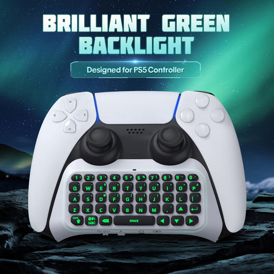 TiMOVO PS5 Wireless Bluetooth Keyboard Chatpad with Green Backlight, White, Model P840156954730