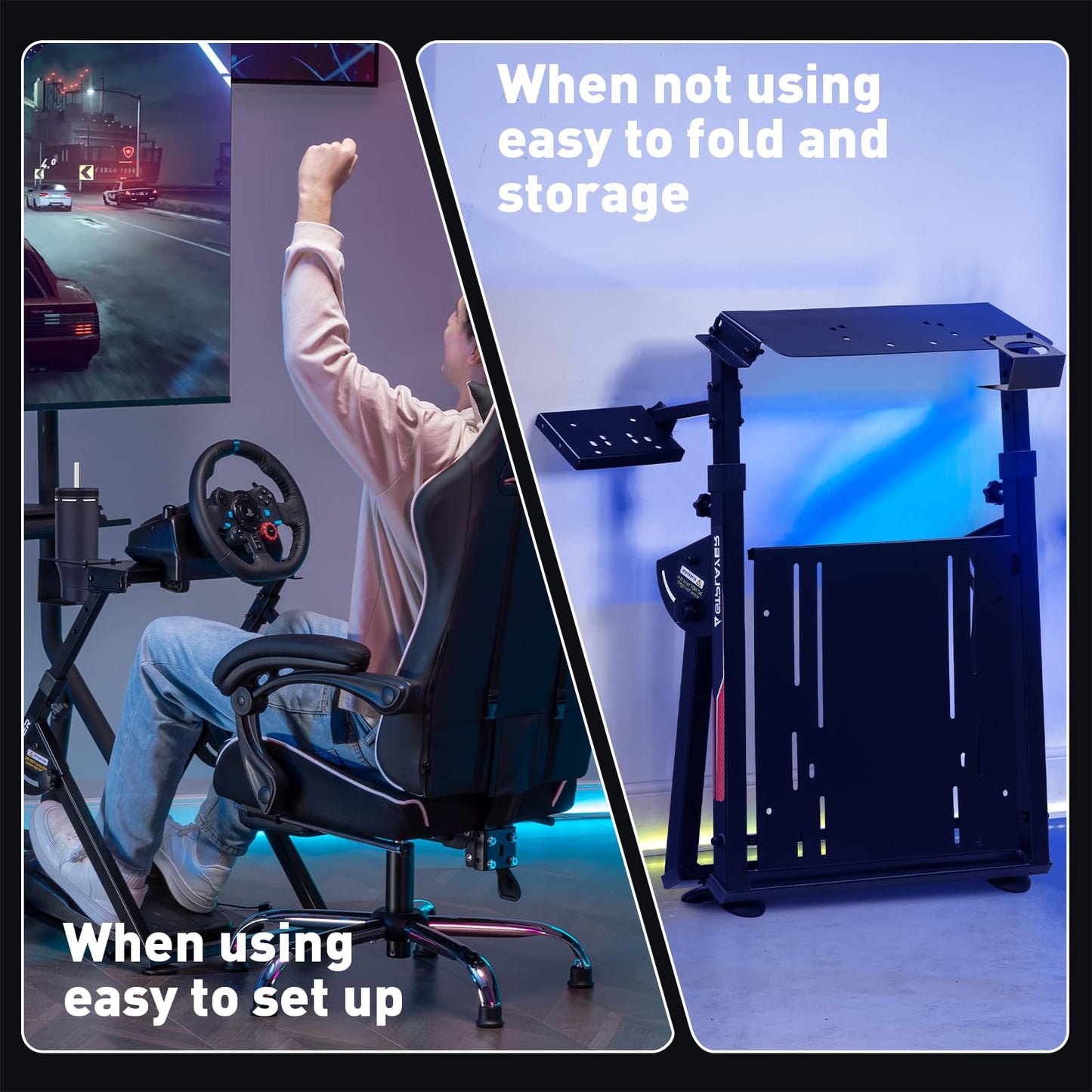 GTPLAYER Sim Racing Wheel Stand Cockpit for Logitech G25 G27 G29 G920 G923 Thrustmaster T330TS - Deep Black, Model DF-GT-S04