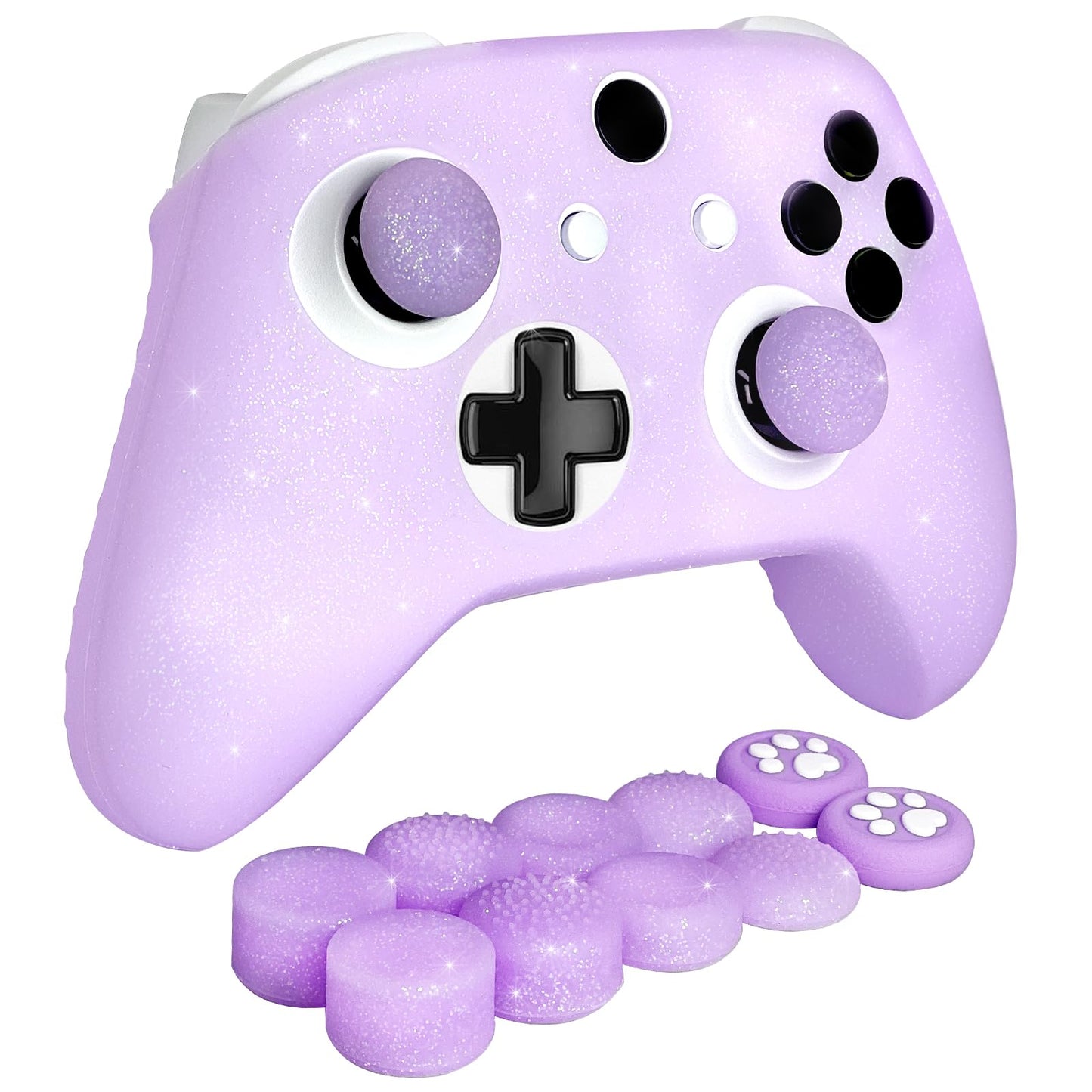 HLRAO Purple Glitter Anti-Slip Protective Silicone Cover Skin Grips Compatible with Xbox one s/x Controller 8 PCS Glitter Thumb Grips Caps and 2 Grips Caps.