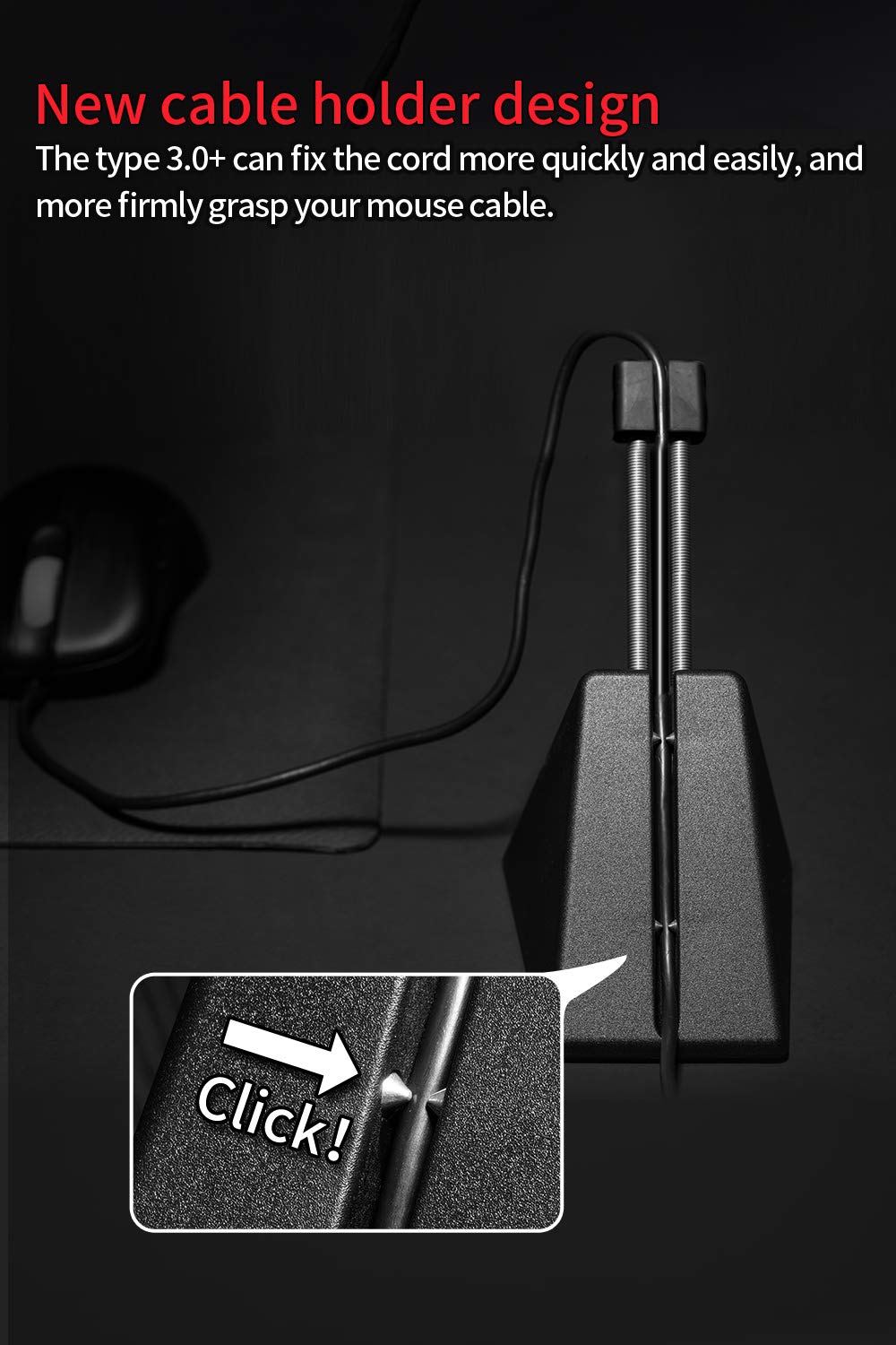 Hotline Games Mouse Bungee 3.0+ - Cord Management Clip for Esports, Rubber, 3.0+ Black