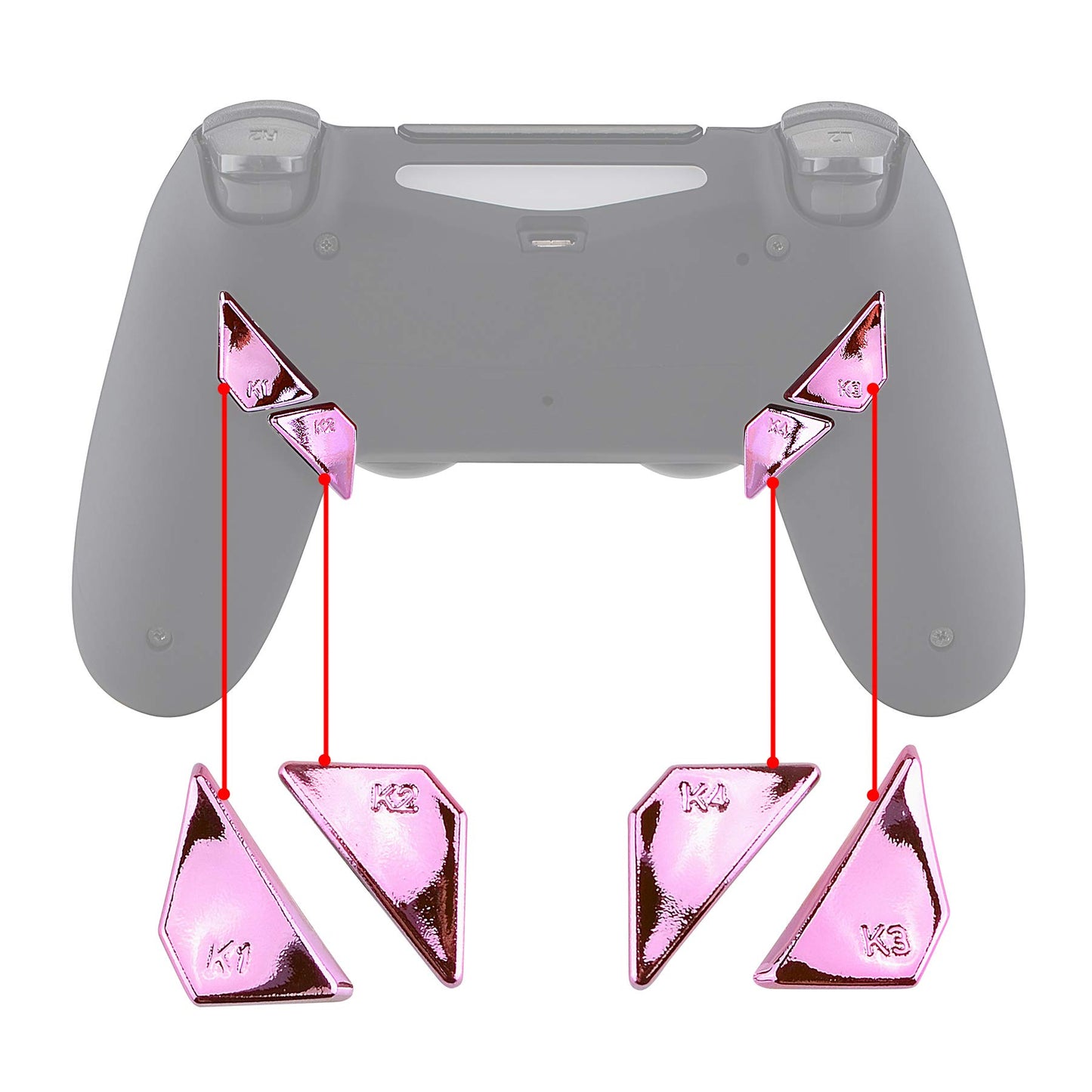 Chrome Pink Glossy Replacement Redesigned Back Buttons K1 K2 K3 K4 Paddles for PS4 eXtremeRate Controller Dawn Remap Kit