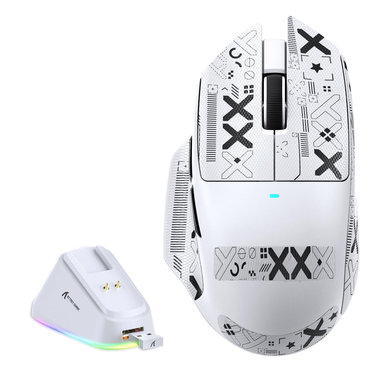 MAMBASNAKE?Attack Shark V6 65g Lightweight RGB Gaming Mouse with Magnetic Charging Dock BT/2.4G Wireless/Wired 1K Polling Rate 25K DPI Gaming Mice for PC/Mac/Laptop(White&Stickers)