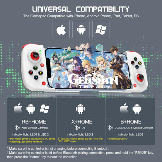 Joso Wireless Game Controller - Bluetooth Gamepad for iOS, Android, PC - White