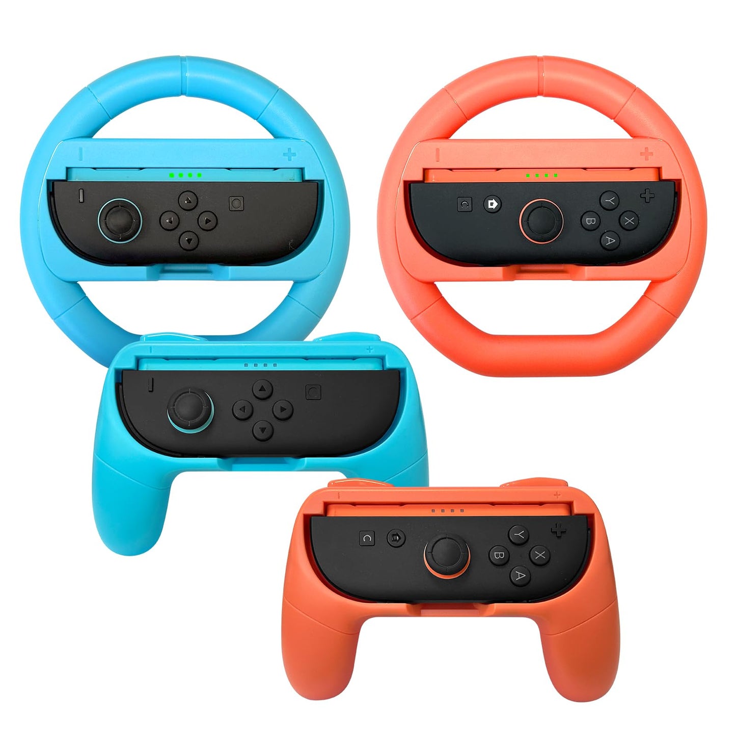 Hand Grips & Steering Wheels 4-Pack Kit for Nintendo Switch 2 (2025) Joy-Con Controller Handles for Mario Kart World/8 Deluxe Ergonomic Anti-Slip Design Family Party Accessories (Blue Orange)