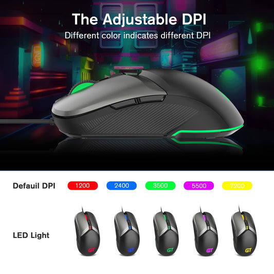 RaceGT Wired Gaming Mouse - USB Optical, 8000 DPI, Ergonomic Design, RGB Backlit, Black