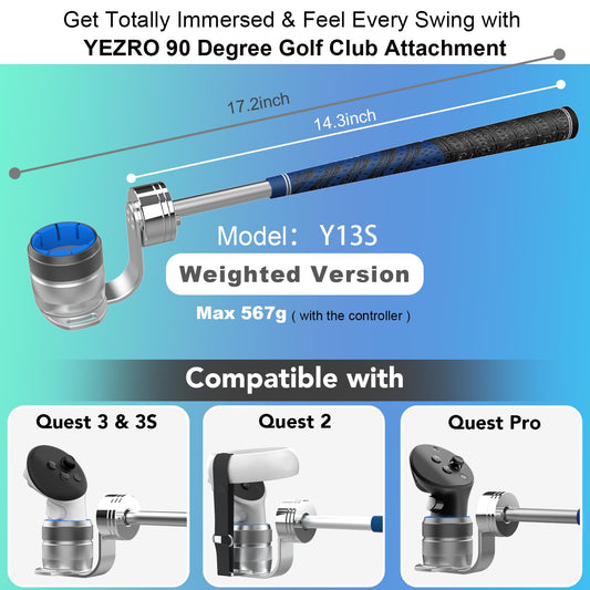 YEZRO Golf Club Attachment for Meta Quest 3S/3 - Adjustable Weighted Aluminum VR Golf Club Handle Accessories for Golf + with Re