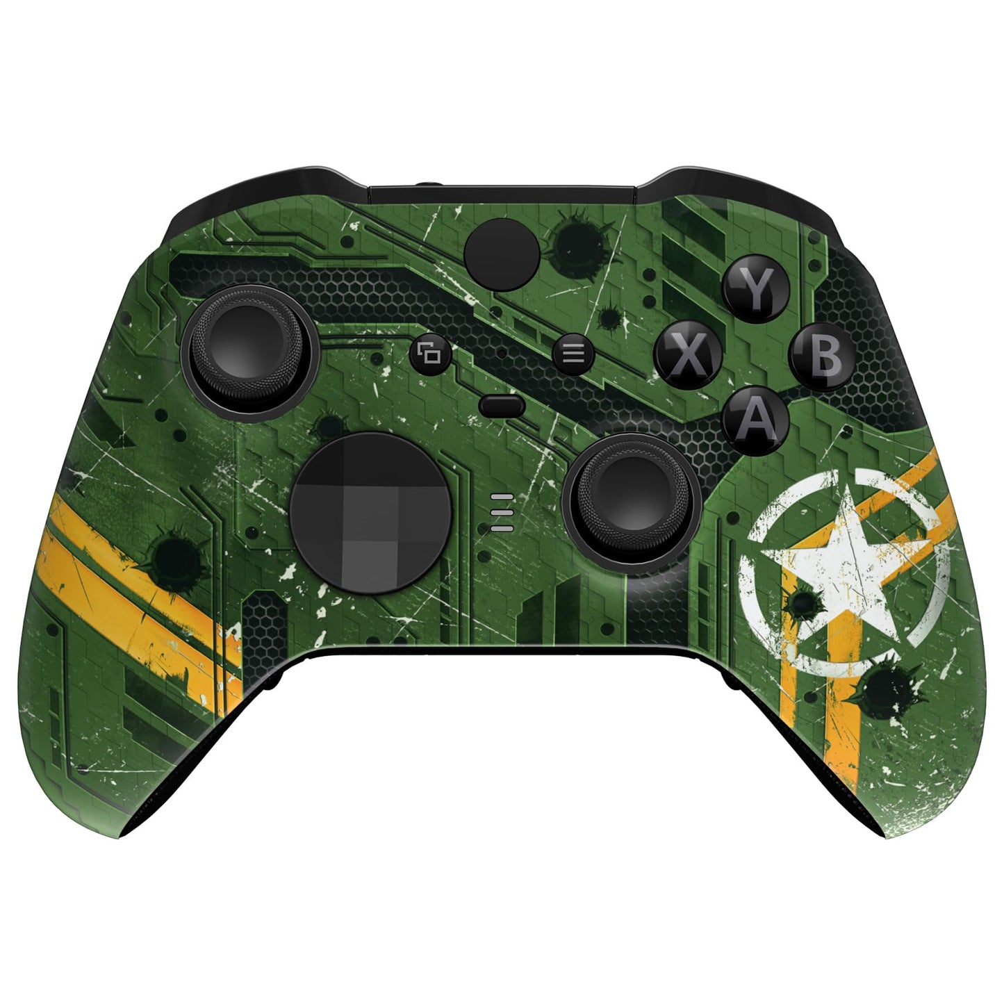 eXtremeRate Army Mecha Replacement Faceplate Cover for Xbox One Elite Controller Series 2 (Model 1797) Soft Touch Front Housing Shell Case & Accent Rings for Xbox Elite Series 2 Core Controller