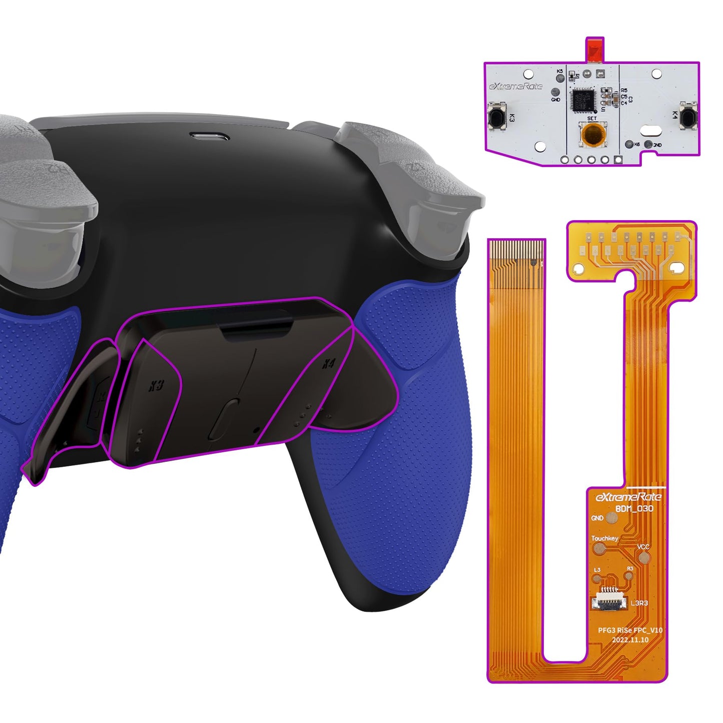 eXtremeRate Black Real Metal Buttons (RMB) Ver. RISE4 Remap Kit for PS5 Controller BDM-030 040 050 Blue Rubberized Grip Redesigned Black Back Shell Upgrade Board & 4 Back Buttons for PS5 Controller
