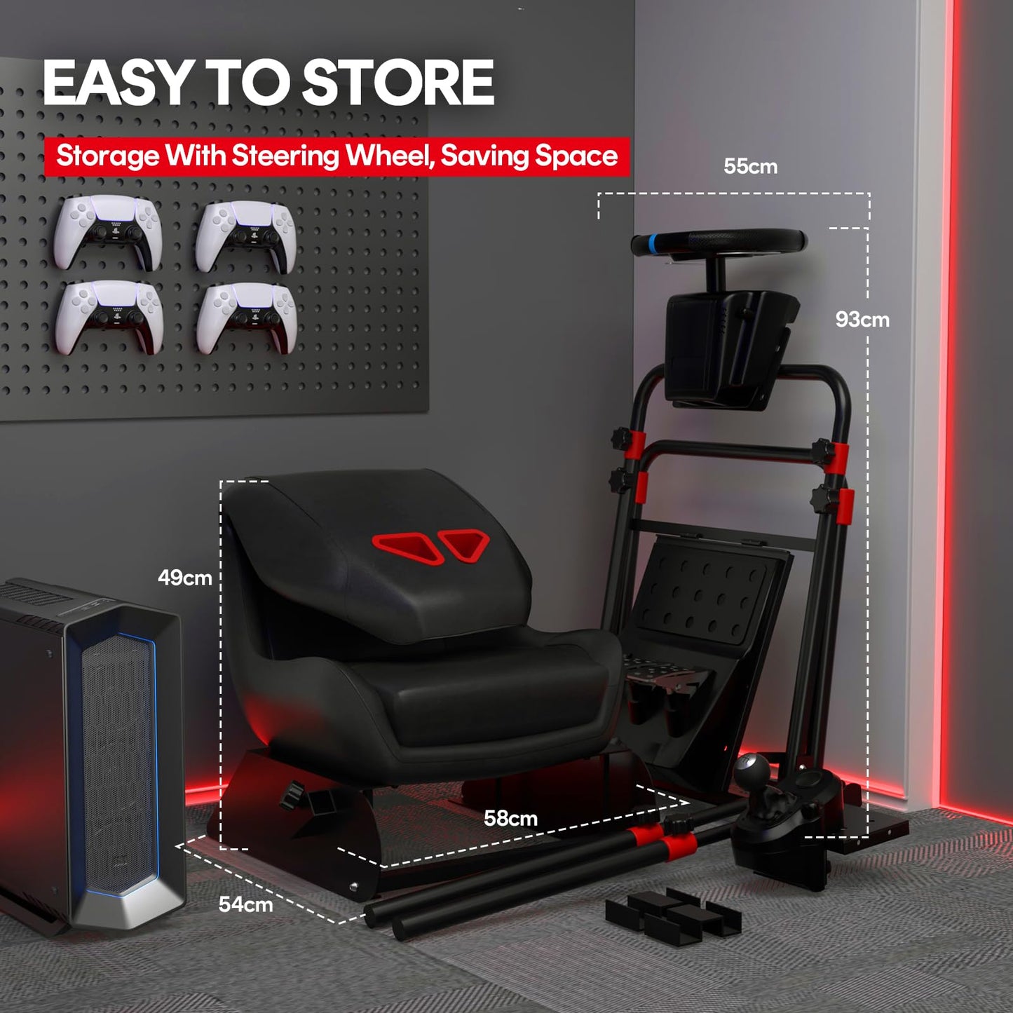 RACGTING Racing Simulator Cockpit - Foldable Adjustable Seat for Logitech & Thrustmaster - Black