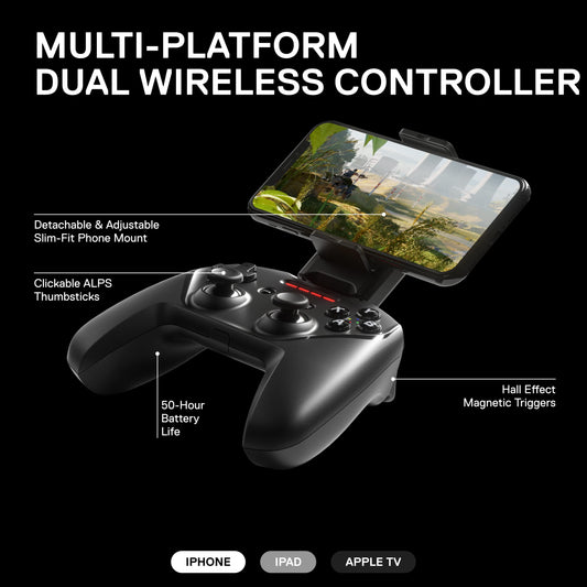 SteelSeries Nimbus+ Mobile Gaming Controller - Bluetooth, 50+ Hour Battery Life, iPhone Mount, Black, Model 69089