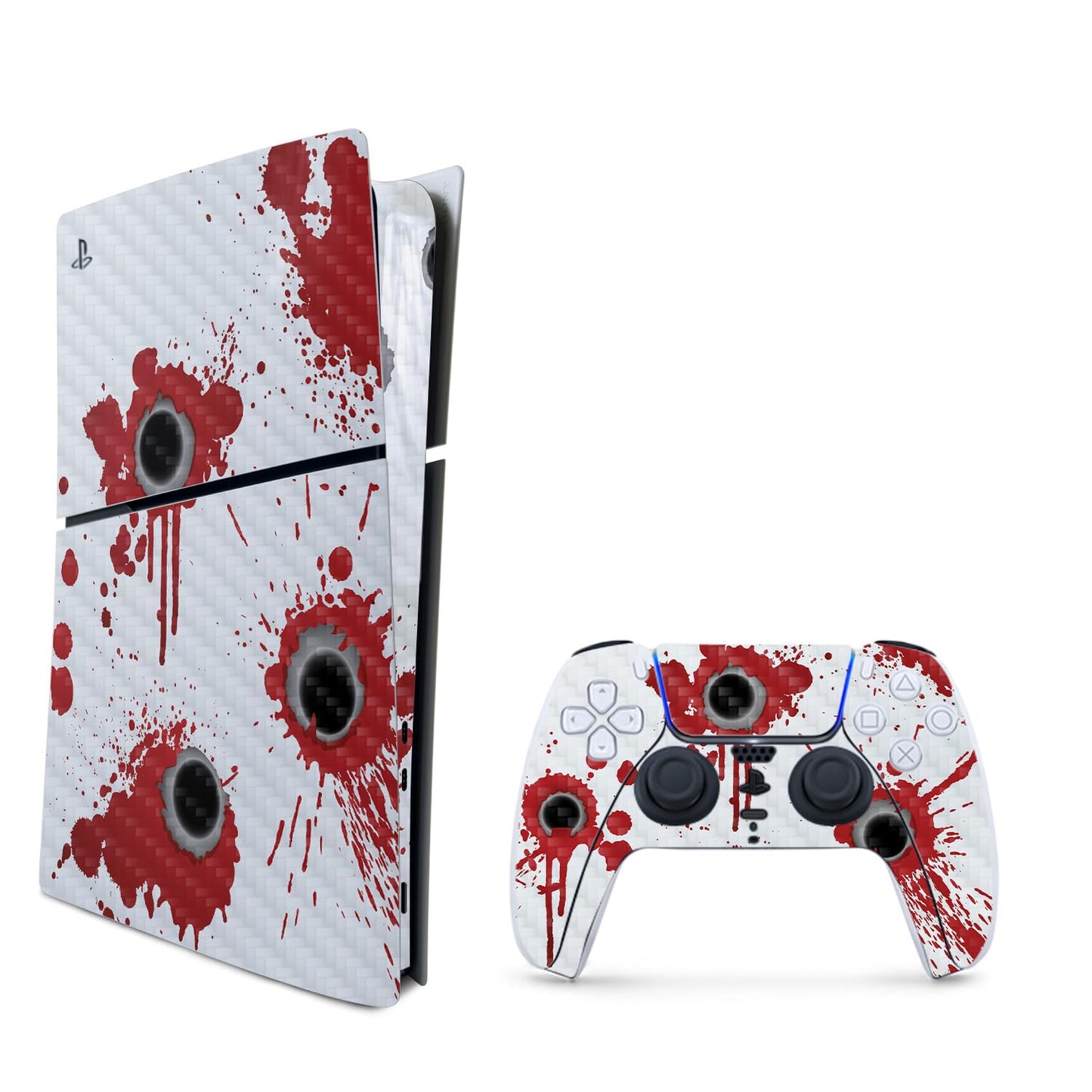 MightySkins Carbon Fiber Skin for PS5 Playstation 5 Slim Digital Edition Bundle - Bullet Holes Protective Durable Textured Carbon Fiber Finish Easy to Apply Made in The USA