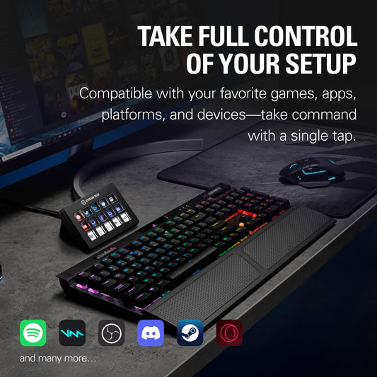 Elgato Stream Deck Workflow Controller with Customizable Macro Keys, Black, Model 20GBL9901, Compatible with OBS, Twitch, Discord, Teams, Photoshop