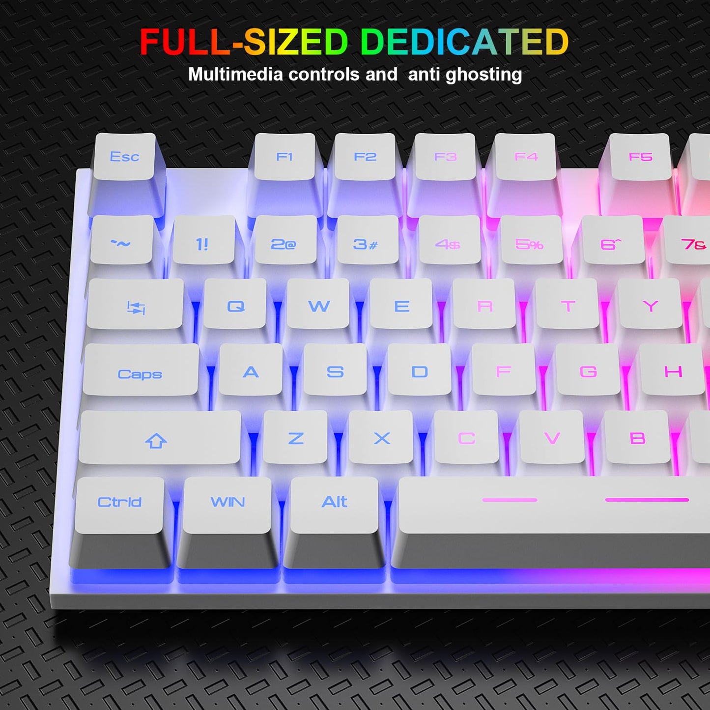 BlueFinger RGB Gaming Keyboard & Mouse Combo, USB Wired, LED Backlit, White