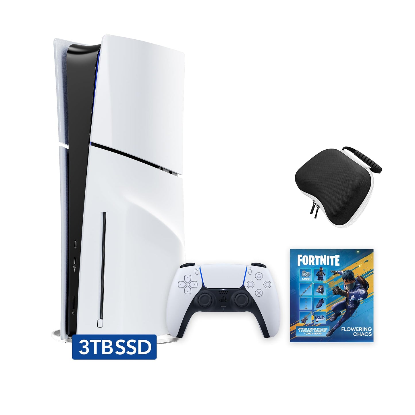 PlayStation 5 Slim Upgraded 3TB Disc Edition Fortnite Flowering Chaos Bundle and Mytrix Controller Case - White Slim PS5 3TB PCIe SSD Gaming Console