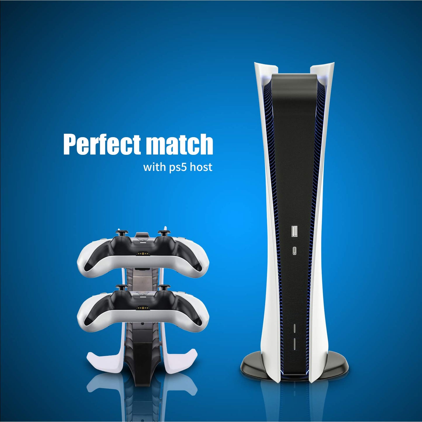 HEATFUN PS5 Controller Charger Station - White, LED Light, Includes Charger Cable, Model TP5-0557