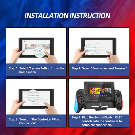 EcRonadX Switch Pro Controller for Nintendo Switch/OLED - Red & Blue, One-Piece Replacement for Joycon, Ideal for Bigger Hands