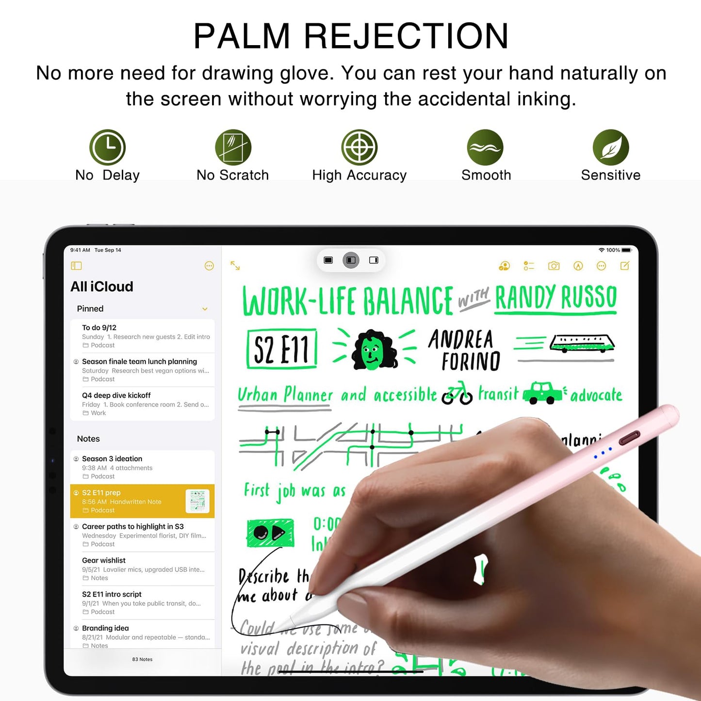 HATOKU iPad Pencil 1st Gen with Fast Charging, Tilt & Palm Rejection, Model ID732, Pink White, Compatible with iPad 2018-2025