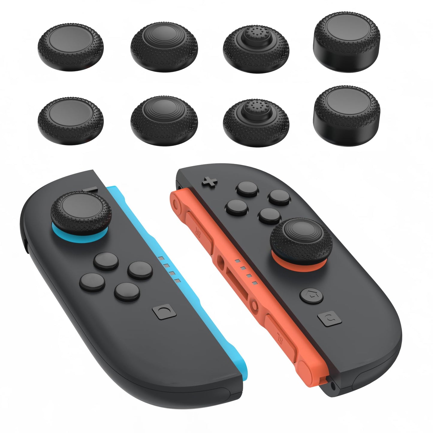 PlayVital 8-in-1 Pro Thumb Grips for Nintendo Switch 2 | 4 Heights(5-10mm) Joystick Caps for FPS/RPG | Ergonomic Design Silicone Thumbstick Cover Accessories for Joycon 2 Black (8-Pack)