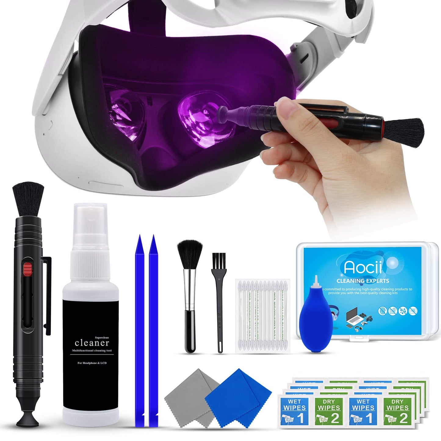 VR Headset Cleaning Kit for Meta Oculus Quest 2 3 Xbox PS Wii - Lens Cleaner Pen Cleaner for Facial Interface Face Cover Pad Game Controller - AR VR Accessories