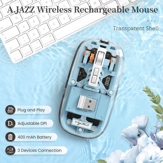 A.JAZZ Wireless Bluetooth 5.1 Mini Mouse, Rechargeable, Silent, Blue, Model T900
