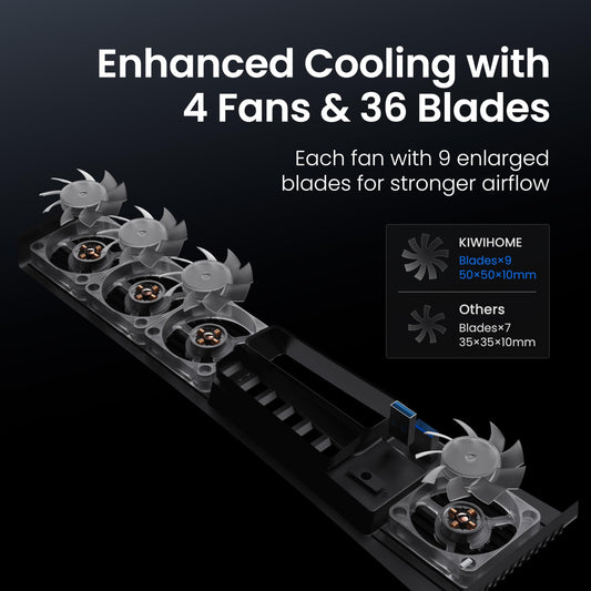 KIWIHOME PS5 Pro Cooling Fan - 4 Fans, Adjustable Speed, USB3.0, Black, Model PX10U