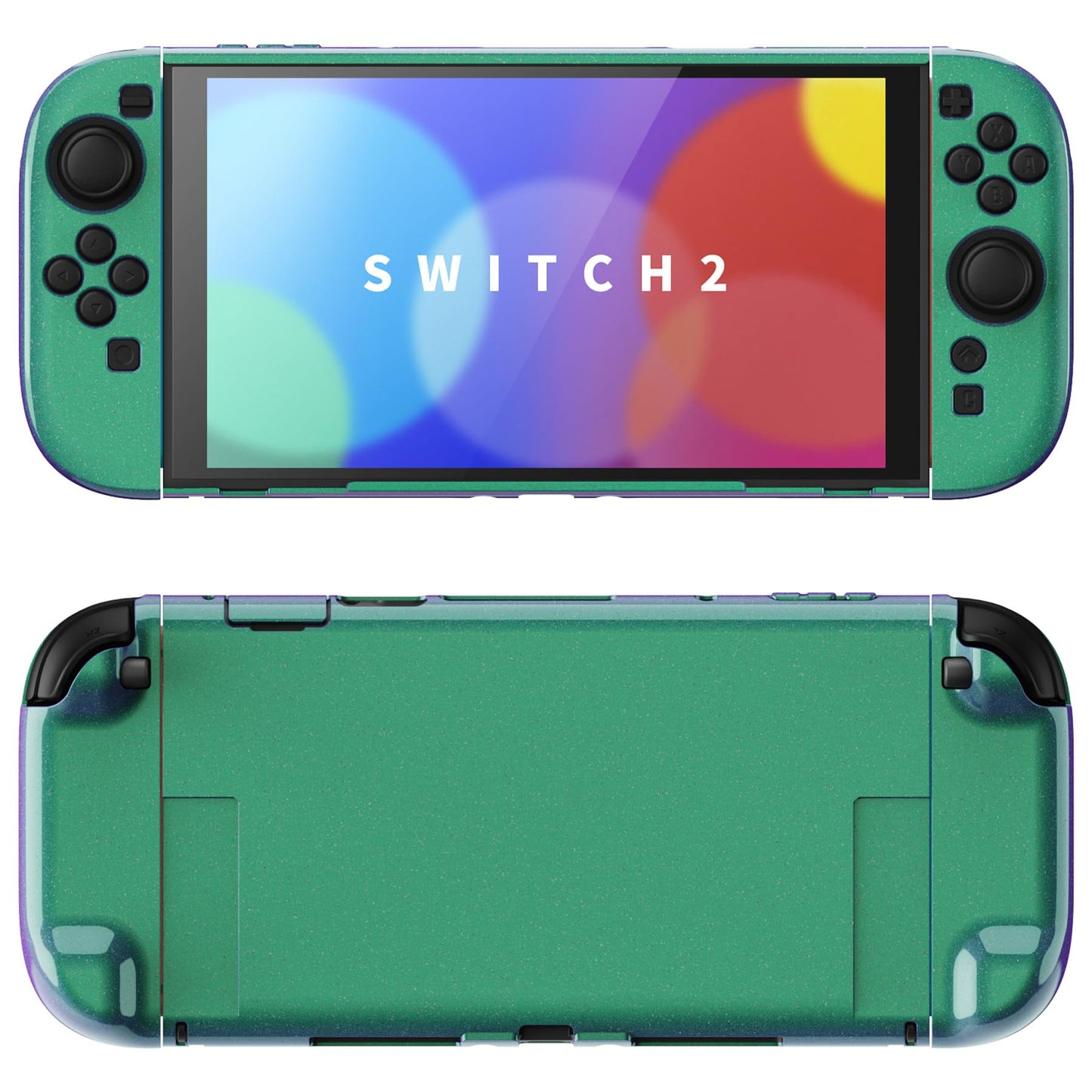 PlayVital Protective Case for Nintendo Switch 2 with Extra Stand & Thumb Grip Caps | Split Design Dockable Hard Shell Cover for Nintendo Switch 2 | Solid Color Series Chameleon Green Purple