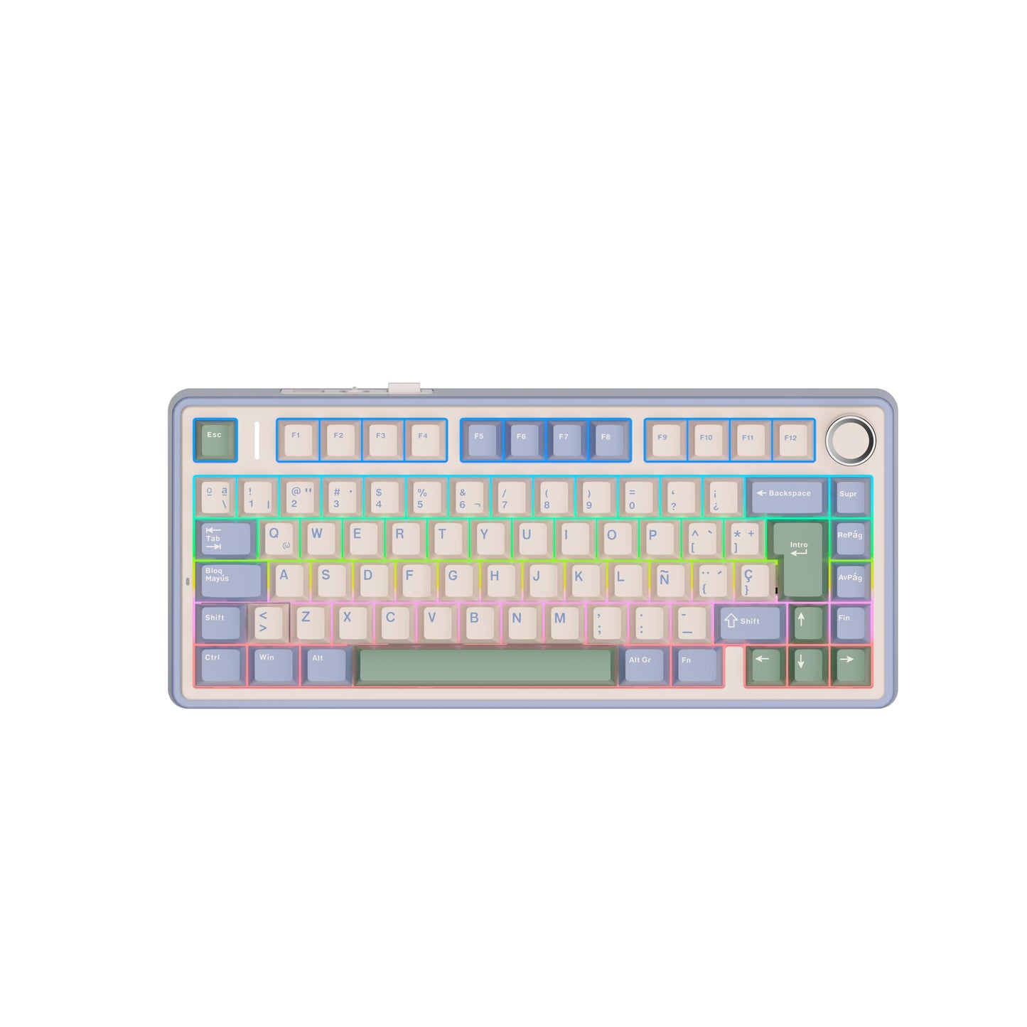 EPOMAKER Aula F75 ISO-ES Wireless Mechanical Gaming Keyboard 75% Spanish Layout with Knob Creamy Gasket Sound-Dampening RGB Hot-Swap Bluetooth/2.4Ghz (Green)