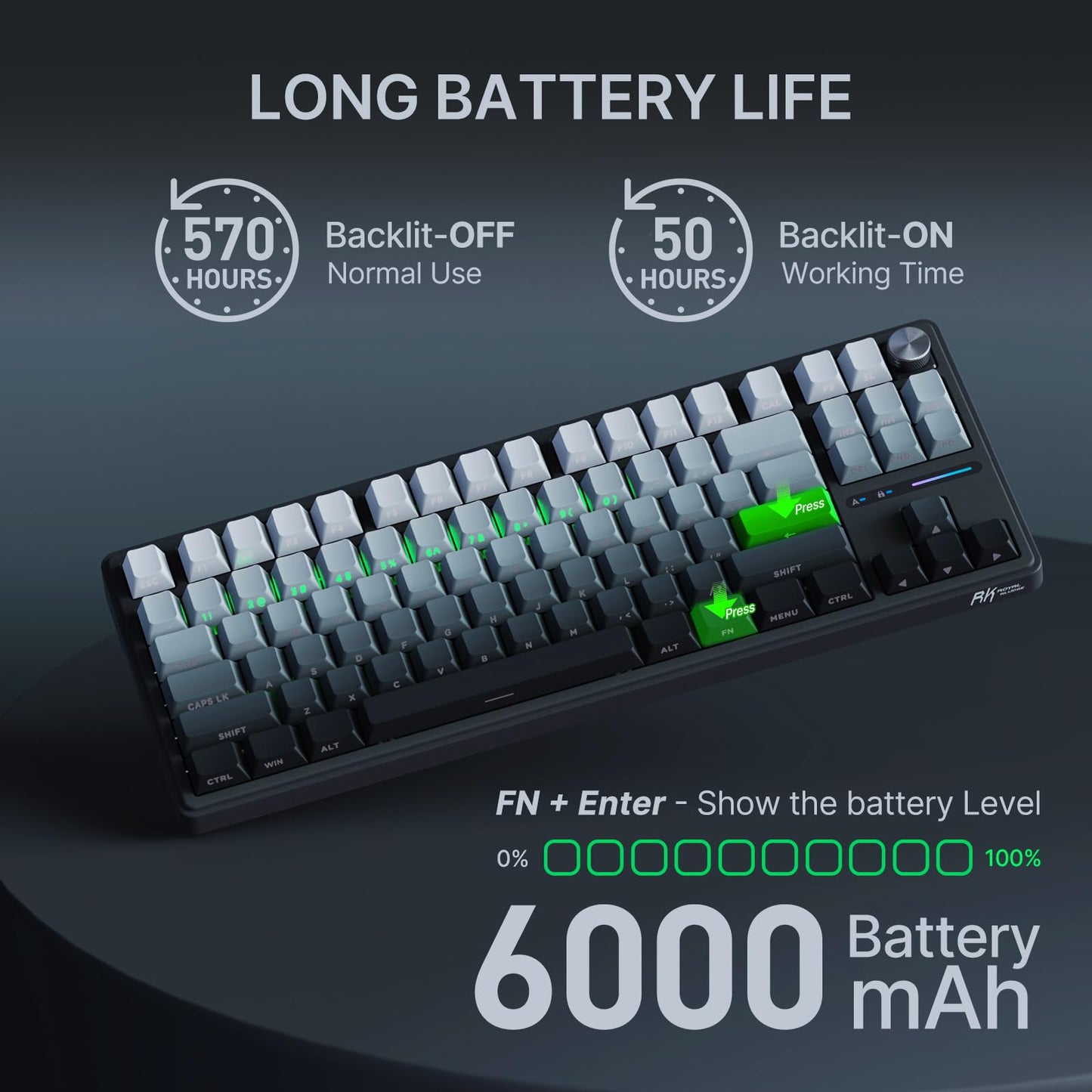 RK ROYAL KLUDGE R87 Pro Wireless 75% RGB Mechanical Gaming Keyboard - Bluetooth/2.4G/Wired, Grey, Hot Swappable Linear Switch