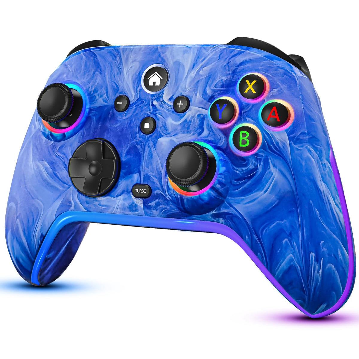 Switch Controller-Wireless-Nintendo-Switch-Pro-Controllers-Blue Compatible with Switch/Lite/OLED 1200mAh Rechargeable Remote Gamepad Joystick with 10 RGB Led Light 6-Axis Gyro Turbo Wake Up Motion