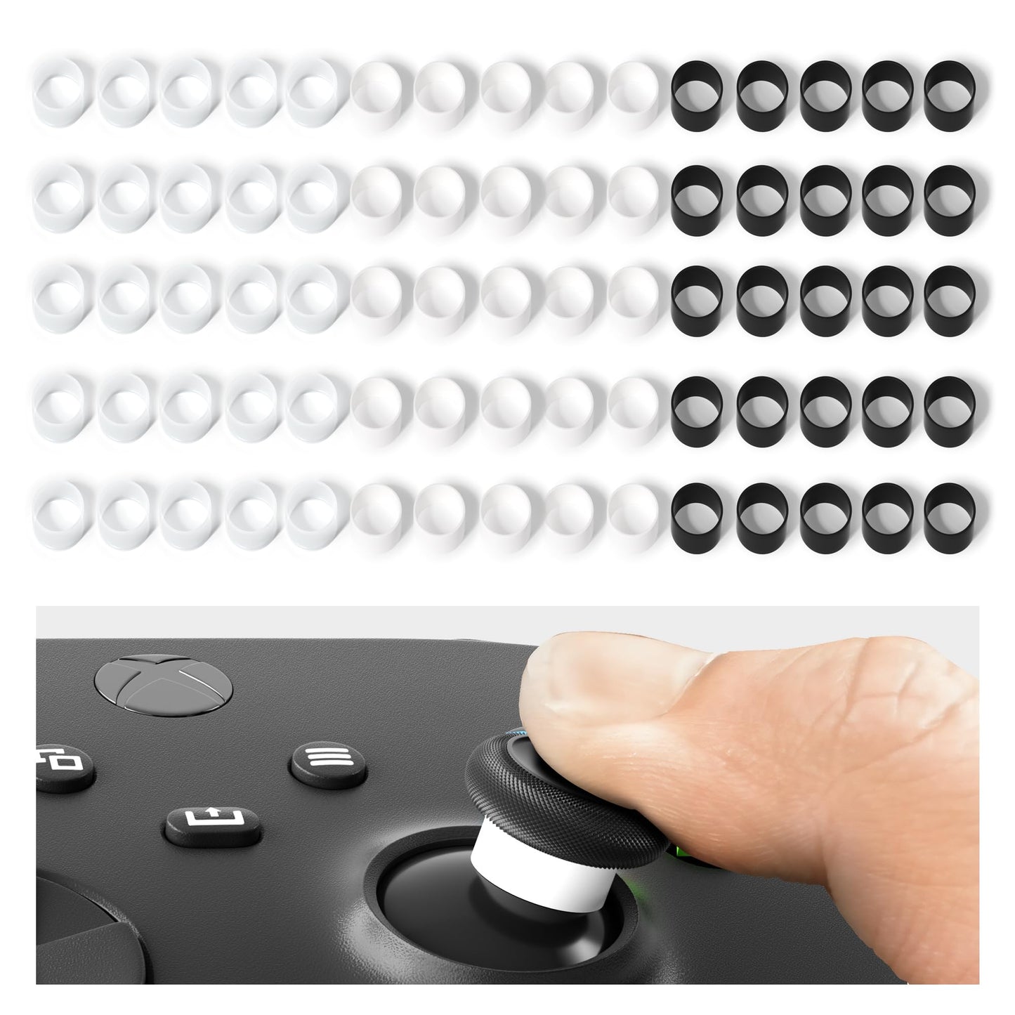 ELETIUO Silicone Joystick Protectors Invisible Elastic Protective Guard Compatible with Steam Deck/Xbox/PS4/PS5/Switch Pro Game Controller Accessories 60 Pcs Transparent+Black+White
