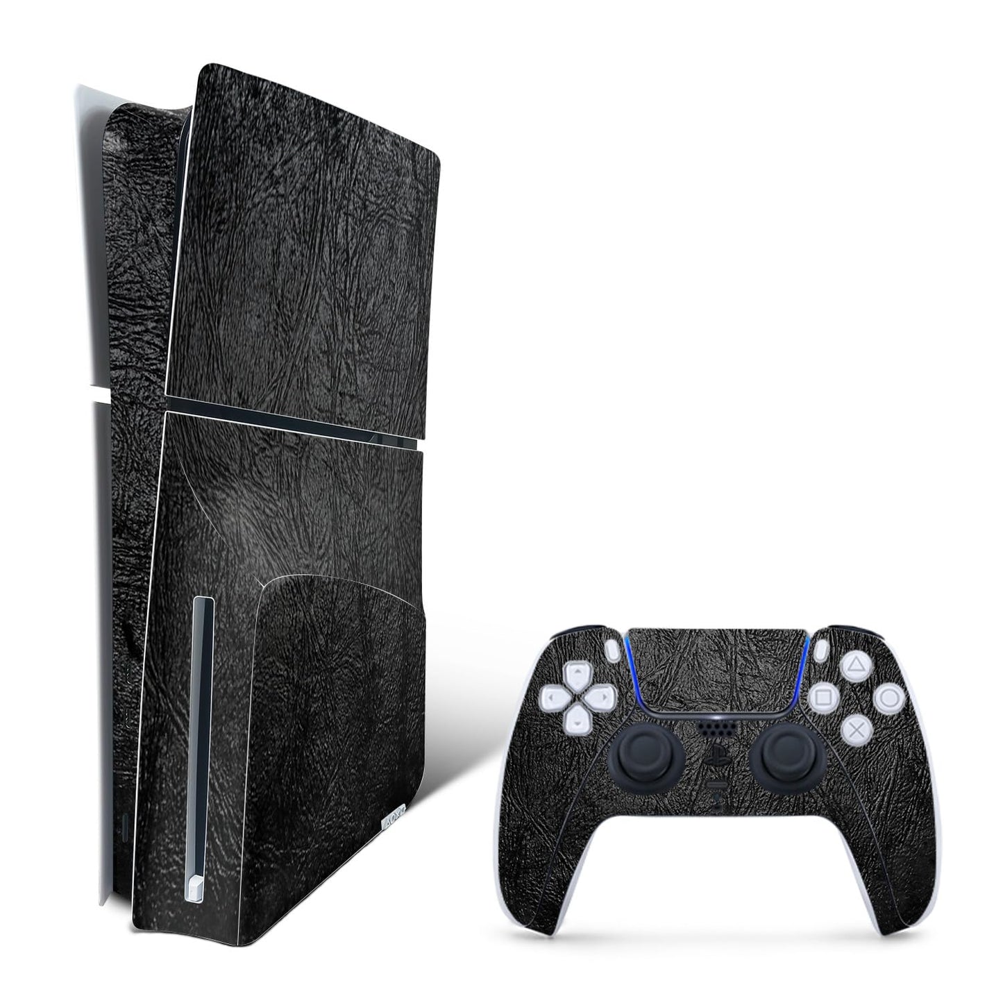 MightySkins Skin Compatible with Playstation 5 Slim Disk Edition Bundle - Black Leather | Protective Durable and Unique Vinyl Decal wrap Cover | Easy to Apply | Made in The USA