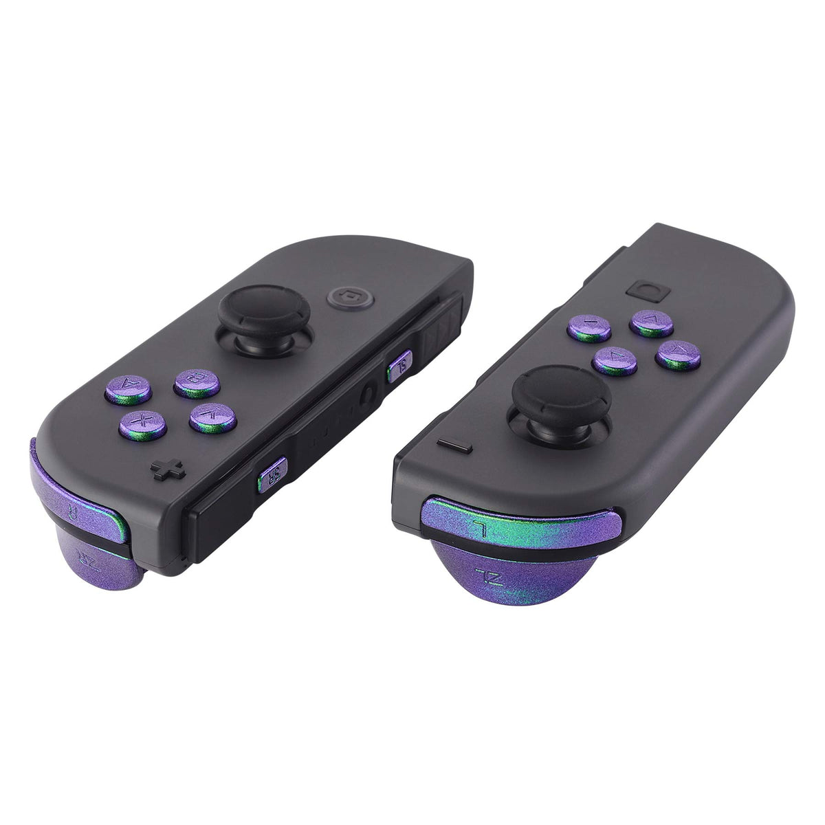 eXtremeRate DIY Full Set Buttons for Nintendo Switch & Switch OLED Replacement Button for JoyCon ABXY Direction Keys SR SL L R ZR ZL + - Home Capture control button Buttons Springs - Chameleon Green Purple