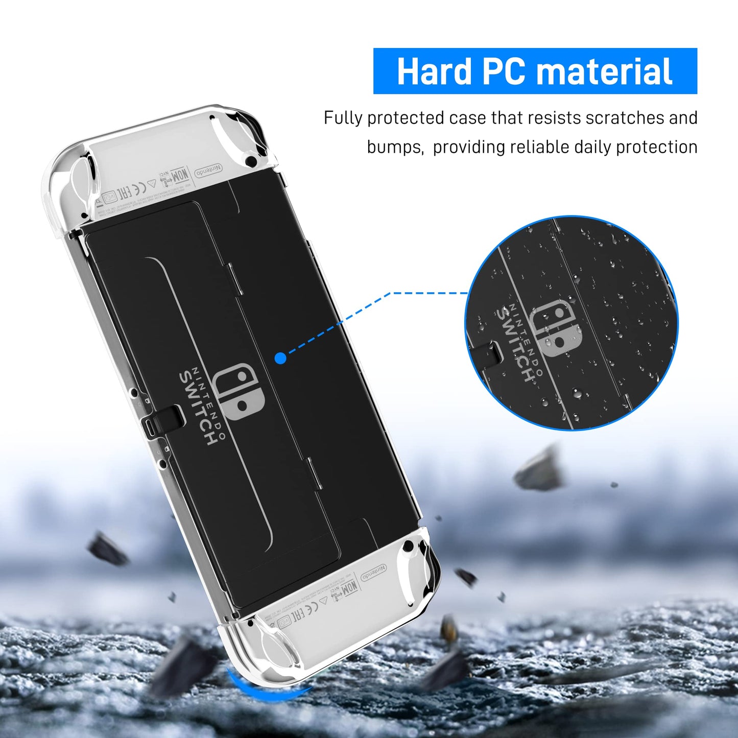 RHOTALL Transparent Case for Nintendo Switch OLED - Clear Dockable Shell, Shock-Absorption, Anti-Scratch, Model RH-NOD18