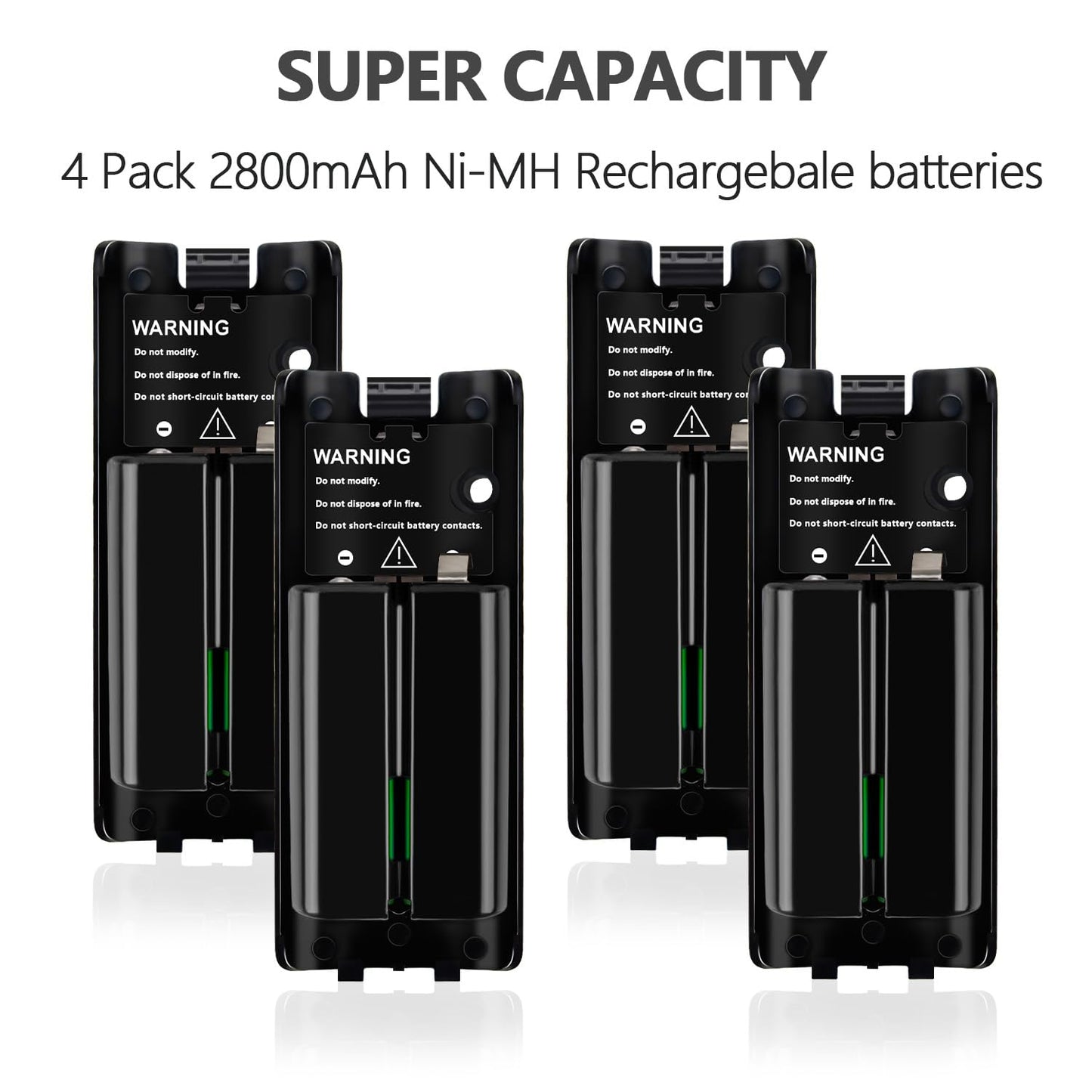 XiQiDianr 4-in-1 Charger Station for Wii & Wii U - Includes 4 Rechargeable 2800mAh Batteries, USB Cable, Black