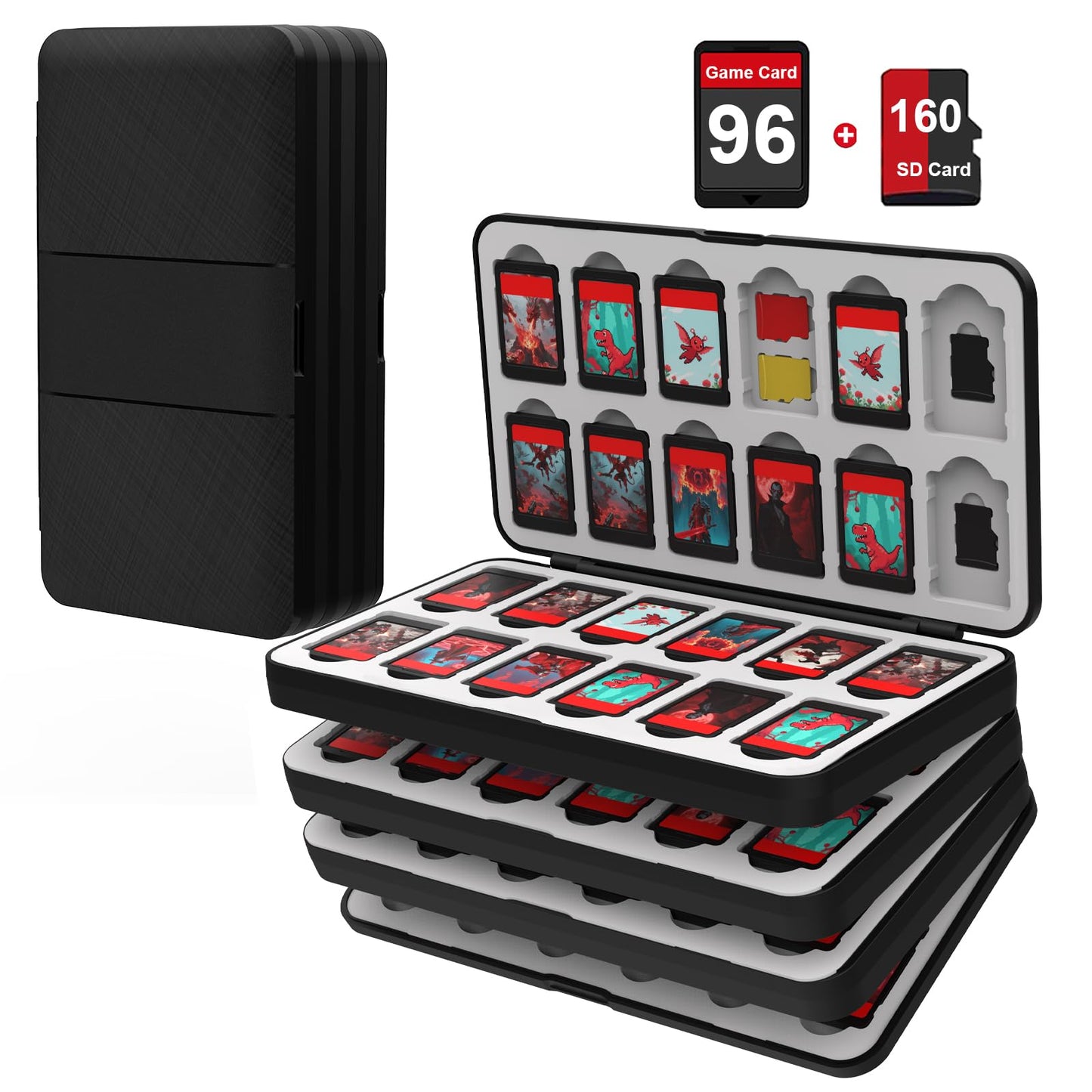 iPLYGAM Switch Game Case Holder for Nintendo Switch 2/OLED/Lite with 96 refill unit sections and 160 Micro SD Card Storage Portable Game Protective Organizer Tpartyler Gift Accessories