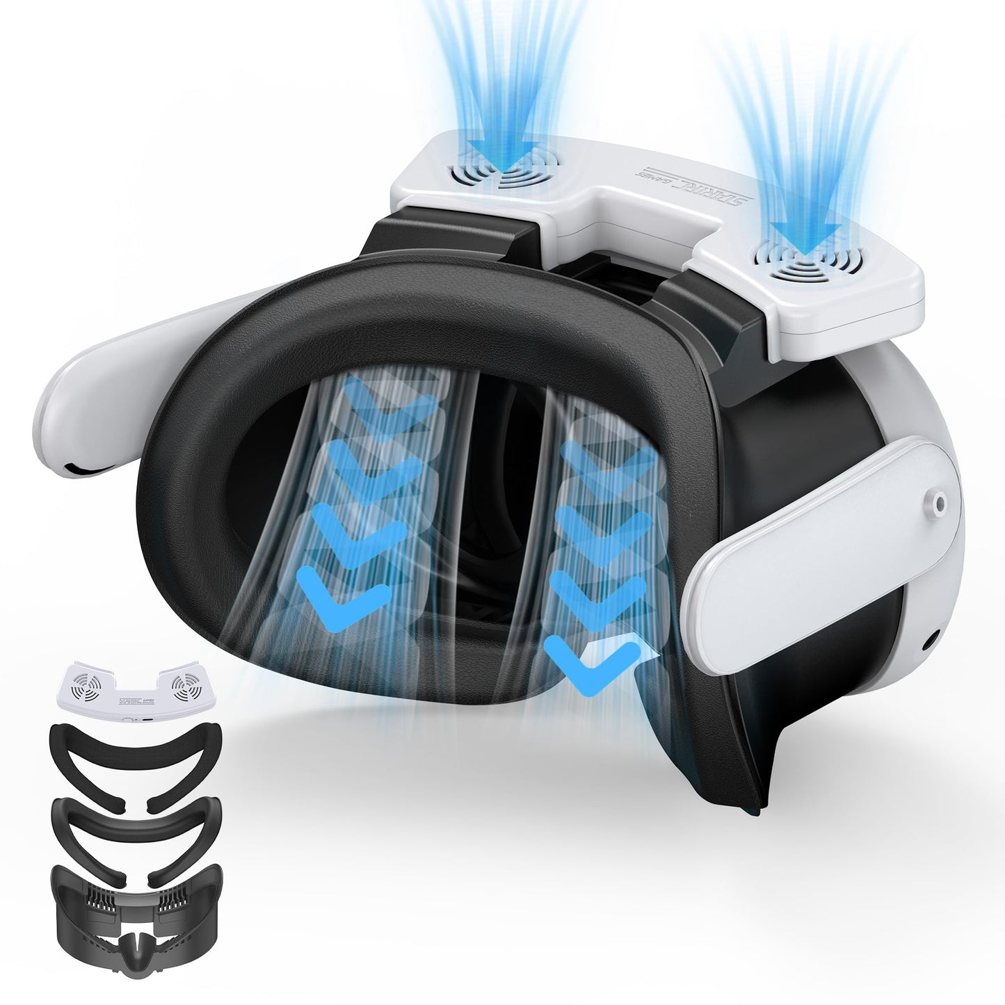 Upgrade Facial Interface Cooling Fan for Meta Quest 3 Breathable Ice Silk Cotton and Soft PU Leather Face Pad Compatible with Oculus Quest 3 Adjustable Fan to Relieve Lens Fogging (3 Speeds)
