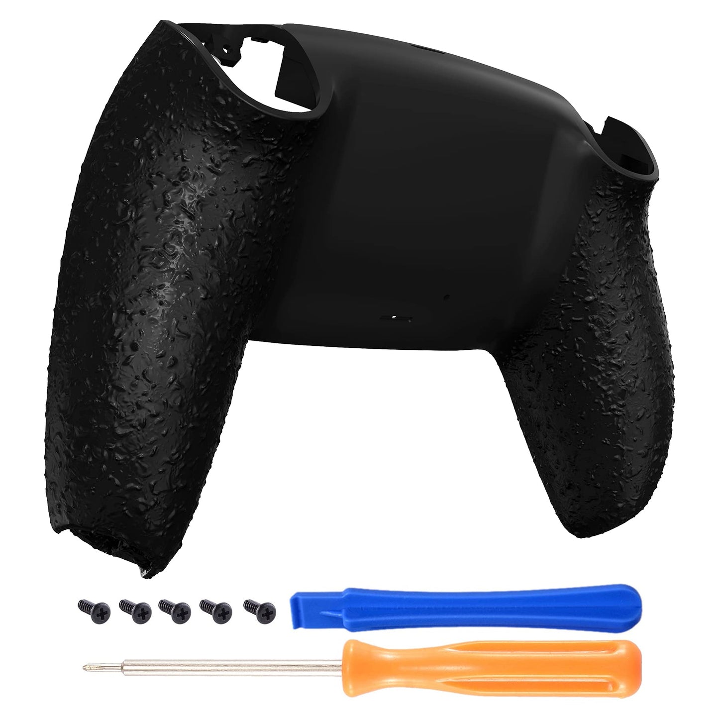 eXtremeRate Textured Black Non-Slip Custom Back Plate Bottom Shell Compatible with ps5 Controller, 3D Splashing Cover, Game Impr