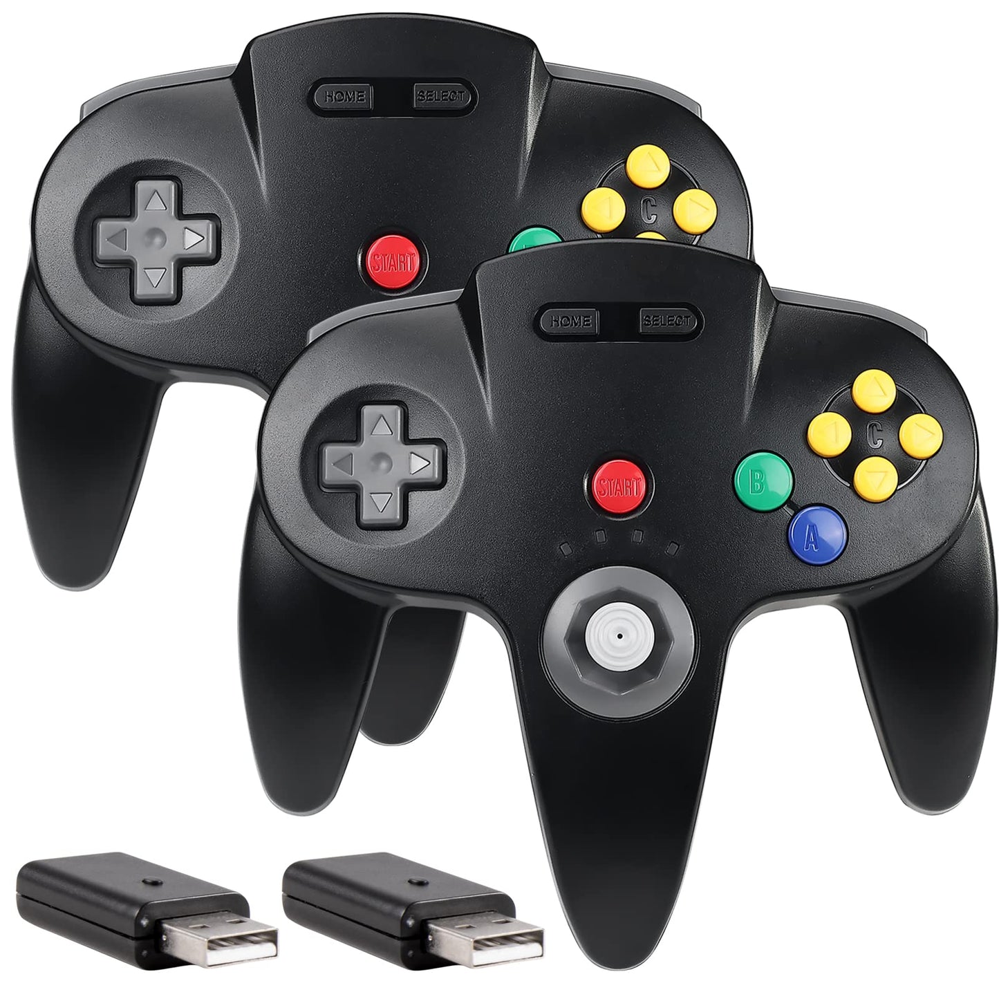2.4 GHz Wireless USB Controller Compatible with Switch Online USB N64 Controller for Windows PC MAC Linux Raspberry Pi Retropie Switch NSO Rechargeable Plug and Play (2 Pack Black)