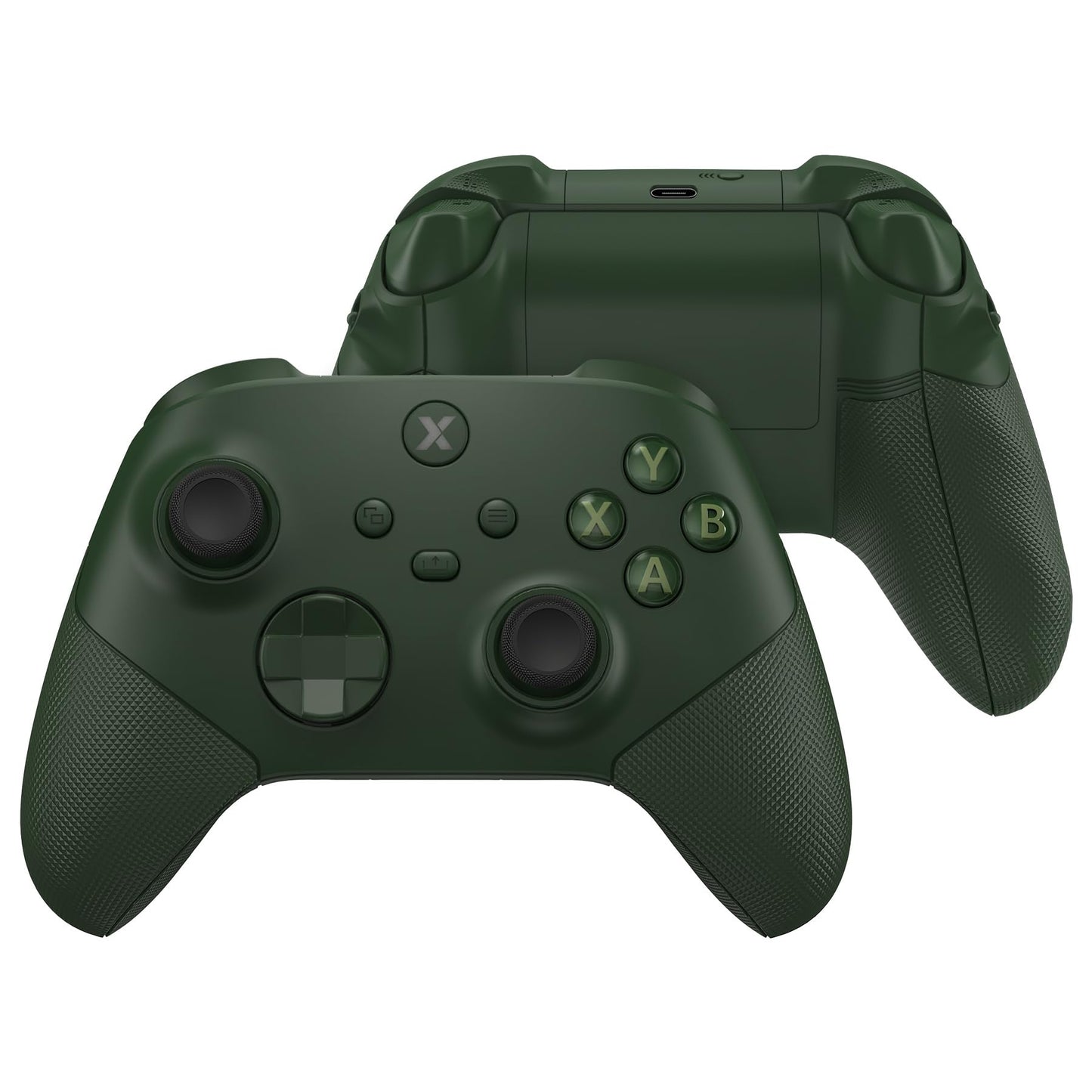 eXtremeRate ASR Version Redesigned Full Set Shell Buttons for Xbox Core Controller Ergonomic Trigger Stop Rubberized Grip Faceplate Backplate for Xbox Series X & S Controller - Deep Pine Green