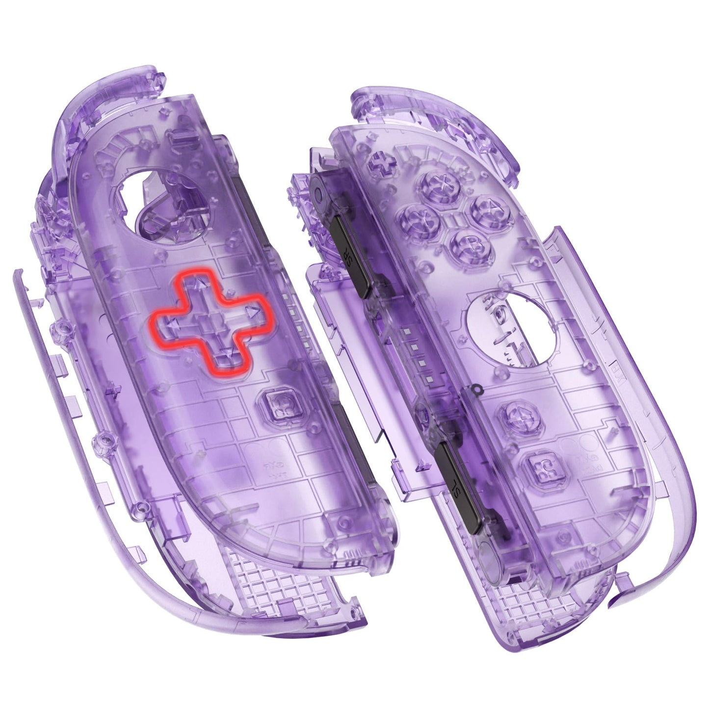 eXtremeRate DIY Replacement Shell (D-Pad Ver) Buttons for Joycon 2 Custom Full Set Housing + Decorative Strips + Middle Bracket + Buttons for Nintendo Switch 2 - Deluxe Version - Clear Atomic Purple