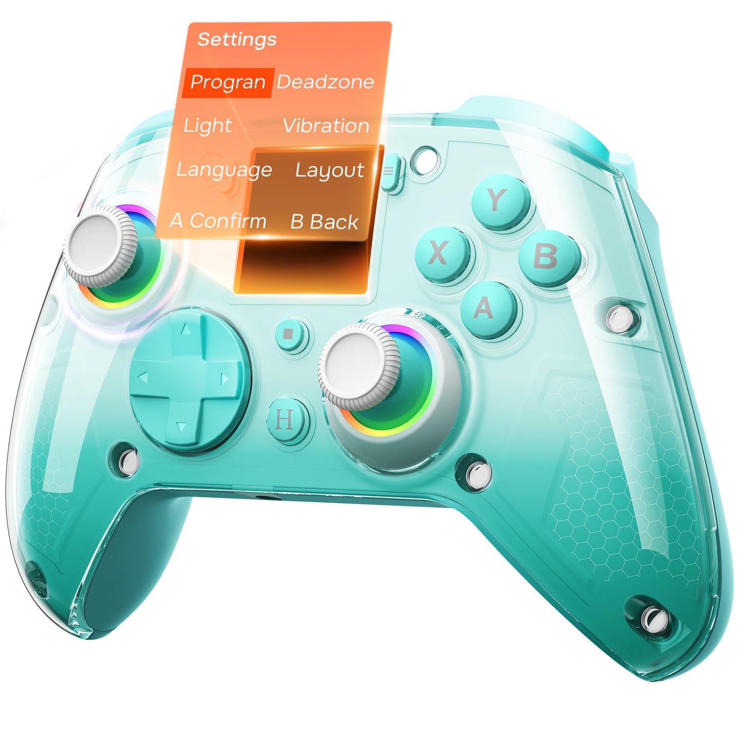 GUSGU G7 Wireless Gaming Controller with Interactive Screen 1000Hz Polling Rate Hall Joysticks & Triggers 4 Programmable Buttons Compatible with PC Switch1 PS4 iOS Android Green